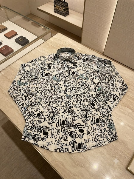 Premium Exclusive High-End Quality White Graffiti Print Long Sleeve Shirt