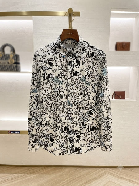 Premium Exclusive High-End Quality White Graffiti Print Long Sleeve Shirt