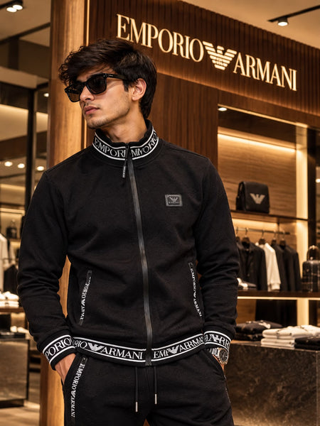Premium Exclusive High-End Quality Black Full-Zip Tracksuit Set with Logo Trim
