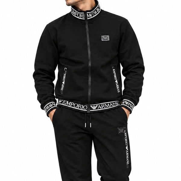 Premium Exclusive High-End Quality Black Full-Zip Tracksuit Set with Logo Trim