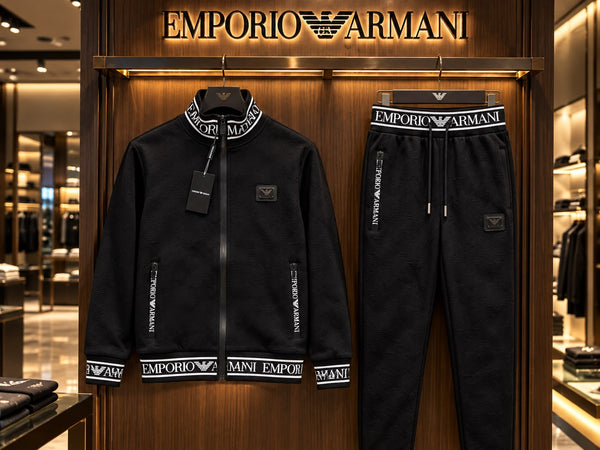 Premium Exclusive High-End Quality Black Full-Zip Tracksuit Set with Logo Trim