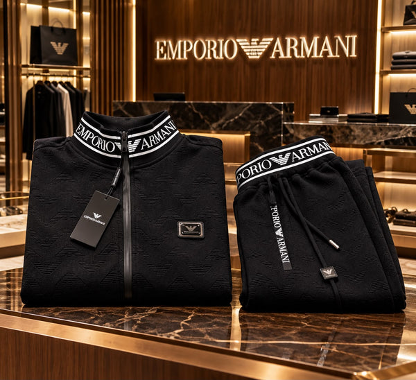 Premium Exclusive High-End Quality Black Full-Zip Tracksuit Set with Logo Trim
