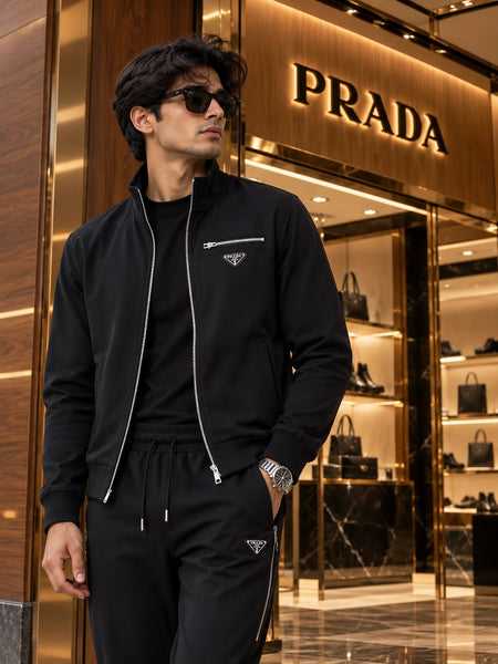 Premium Exclusive High-End Quality Black Full-Zip Tracksuit Set with Zip Details