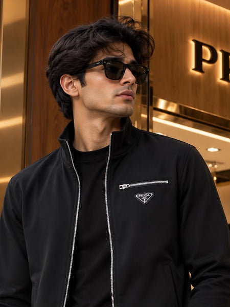 Premium Exclusive High-End Quality Black Full-Zip Tracksuit Set with Zip Details