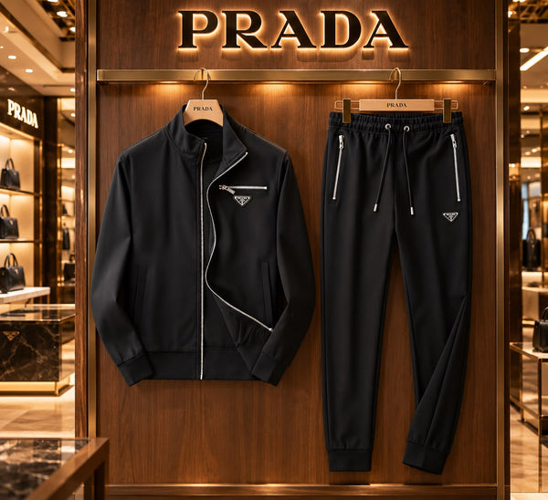 Premium Exclusive High-End Quality Black Full-Zip Tracksuit Set with Zip Details
