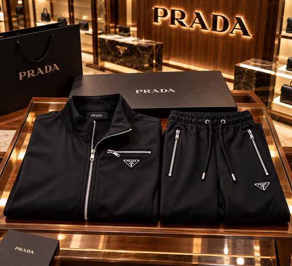 Premium Exclusive High-End Quality Black Full-Zip Tracksuit Set with Zip Details