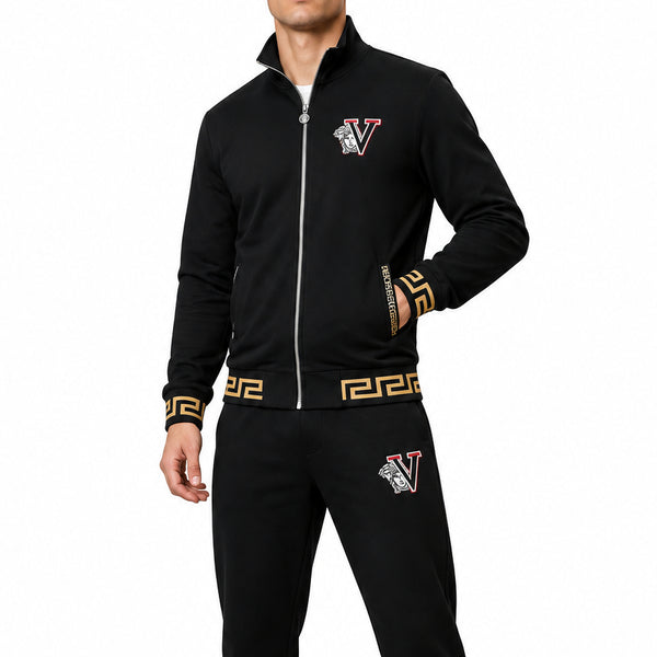 Premium Exclusive High-End Quality Black Full-Zip Tracksuit Set with Embroidered Detail