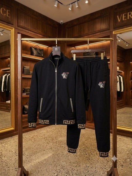 Premium Exclusive High-End Quality Black Full-Zip Tracksuit Set with Embroidered Detail