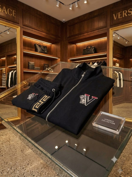 Premium Exclusive High-End Quality Black Full-Zip Tracksuit Set with Embroidered Detail