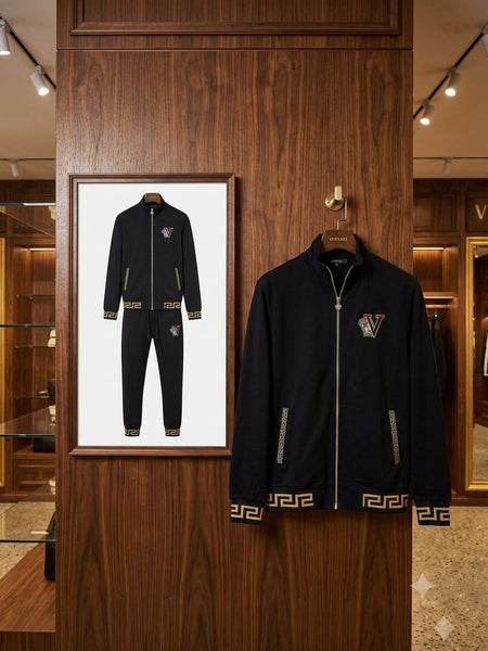 Premium Exclusive High-End Quality Black Full-Zip Tracksuit Set with Embroidered Detail