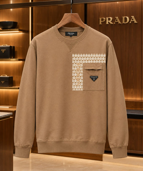 Premium Exclusive High-End Quality Camel Crew-Neck Sweatshirt with Patterned Panel