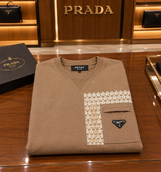 Premium Exclusive High-End Quality Camel Crew-Neck Sweatshirt with Patterned Panel
