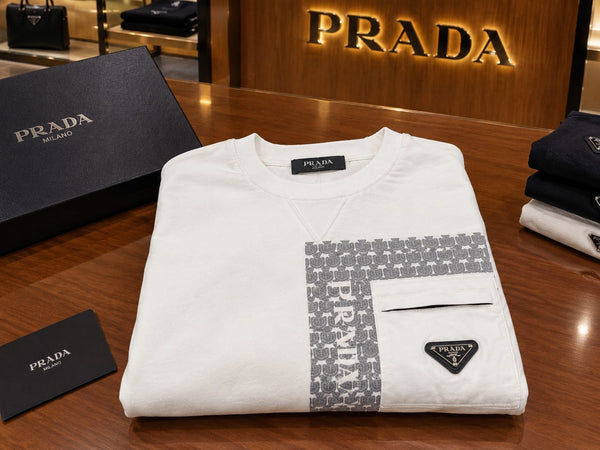 Premium Exclusive High-End Quality White Crew-Neck Sweatshirt with Patterned Panel
