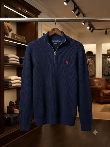 Premium Exclusive High-End Quality Navy Ribbed Quarter-Zip Pullover