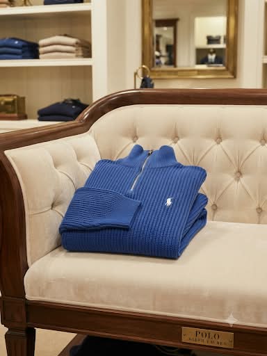 Premium Exclusive High-End Quality Blue Ribbed Quarter-Zip Pullover
