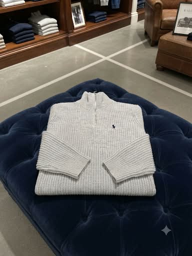 Premium Exclusive High-End Quality Light Grey Ribbed Quarter-Zip Pullover