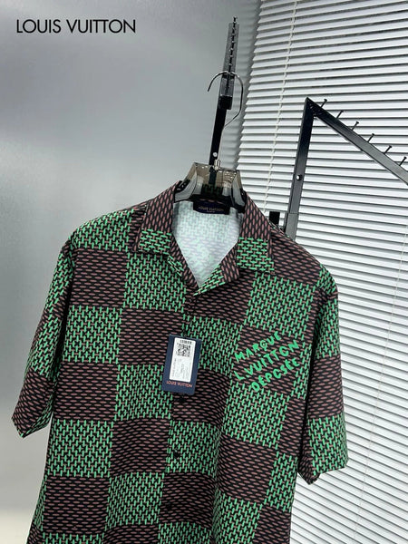 Premium Exclusive High-End Quality Green & Brown Checkered Short Sleeve Shirt