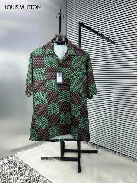 Premium Exclusive High-End Quality Green & Brown Checkered Short Sleeve Shirt