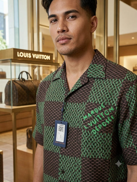 Premium Exclusive High-End Quality Green & Brown Checkered Short Sleeve Shirt