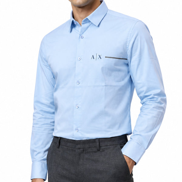 Refined Sky Blue Premium Long Sleeve Button-Up Shirt