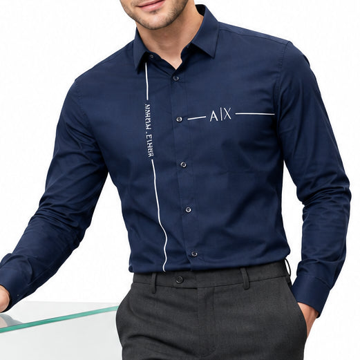 Elegant Navy Blue Premium Long Sleeve Button-Up Shirt