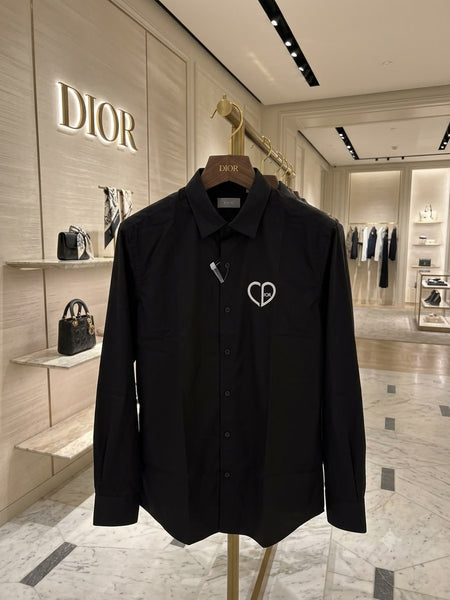 Premium Black Long Sleeve Button-Down Shirt with Heart Detail
