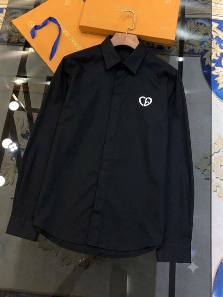 Premium Black Long Sleeve Button-Down Shirt with Heart Detail