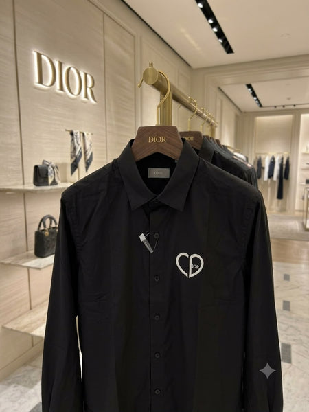 Premium Black Long Sleeve Button-Down Shirt with Heart Detail