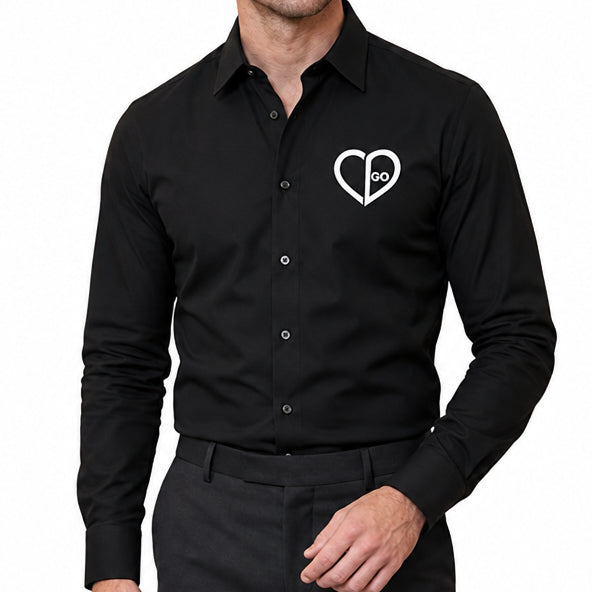 Premium Black Long Sleeve Button-Down Shirt with Heart Detail