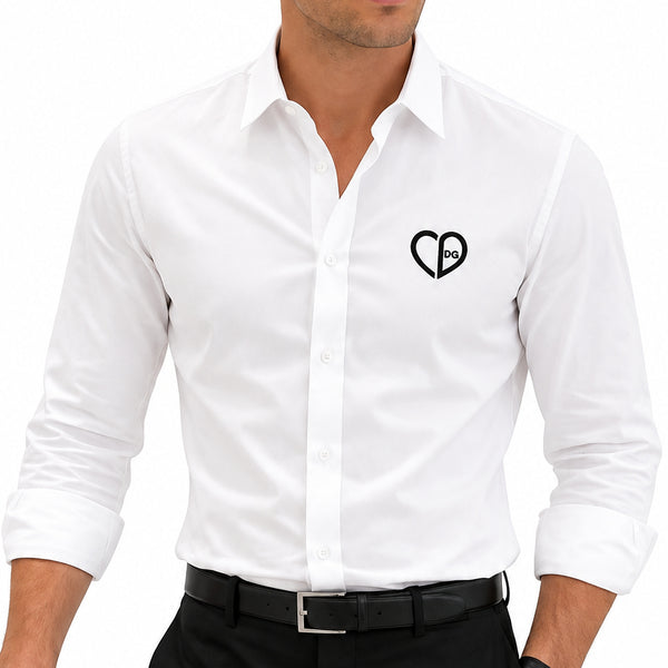 Premium White Long Sleeve Button-Down Shirt with Heart Detail