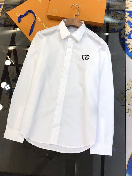Premium White Long Sleeve Button-Down Shirt with Heart Detail