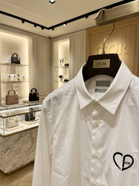 Premium White Long Sleeve Button-Down Shirt with Heart Detail