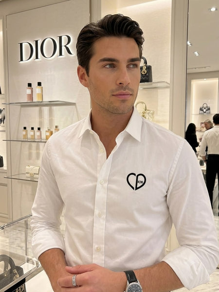 Premium White Long Sleeve Button-Down Shirt with Heart Detail