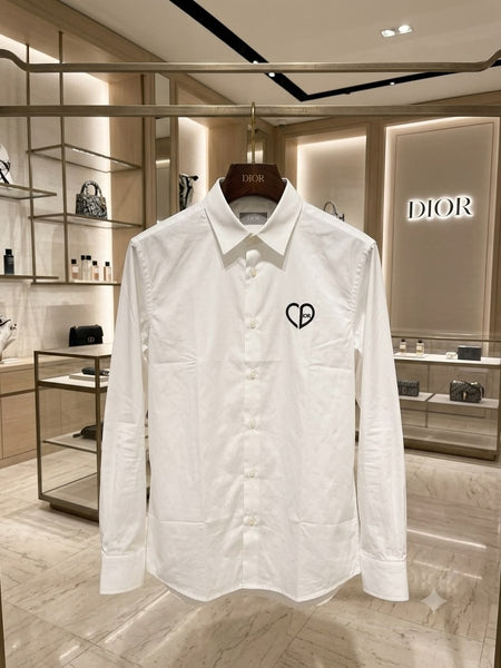 Premium White Long Sleeve Button-Down Shirt with Heart Detail