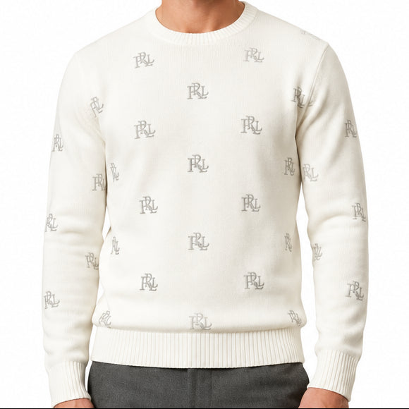 Premium Cream Monogram Crewneck Pullover
