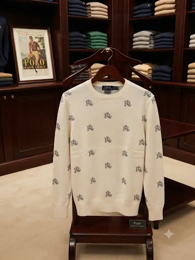 Premium Cream Monogram Crewneck Pullover