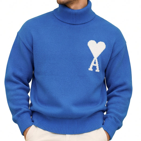 Premium Exclusive High-End Quality Bright Blue Soft Knit Turtleneck Pullover