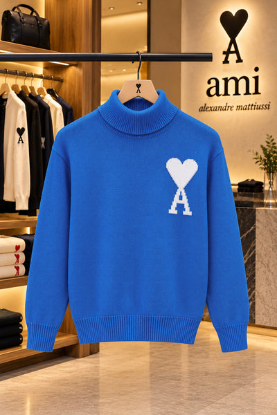 Premium Exclusive High-End Quality Bright Blue Soft Knit Turtleneck Pullover