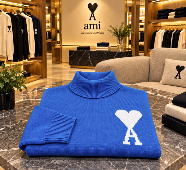 Premium Exclusive High-End Quality Bright Blue Soft Knit Turtleneck Pullover