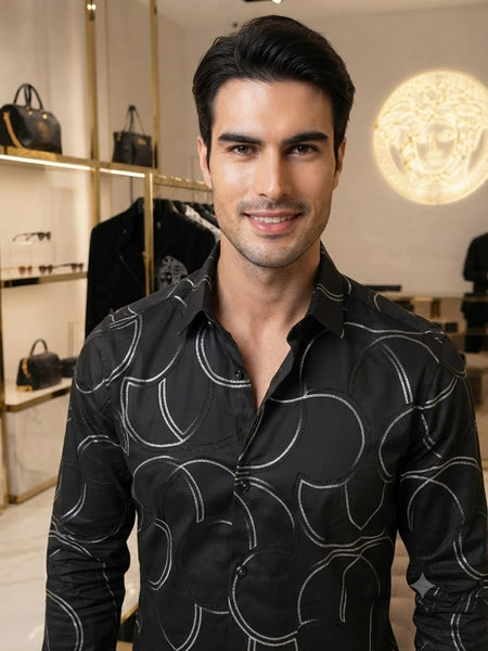 Premium Exclusive High-End Quality Black Geometric Print Long Sleeve Shirt