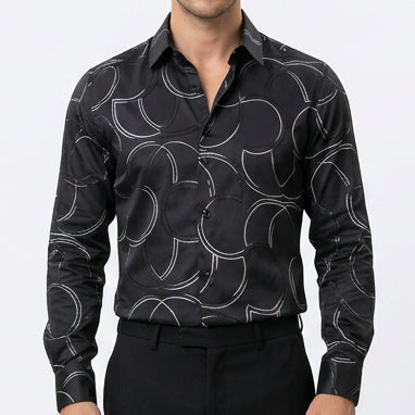 Premium Exclusive High-End Quality Black Geometric Print Long Sleeve Shirt