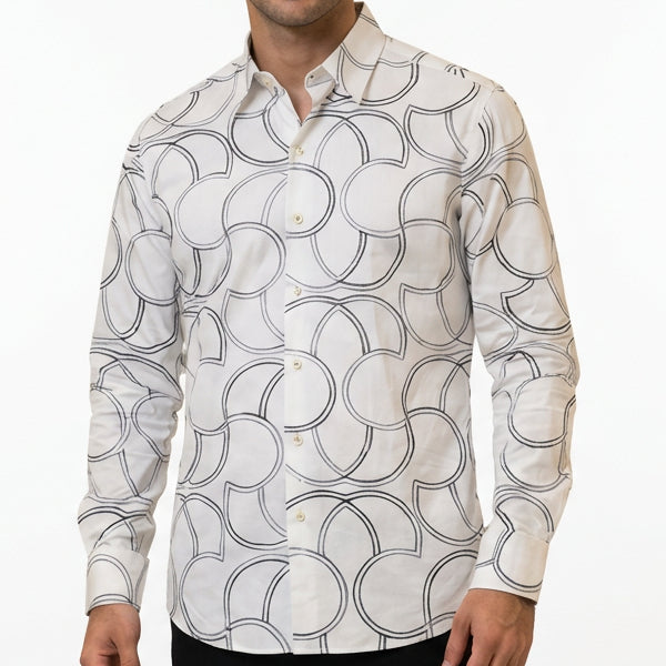 Premium Exclusive High-End Quality White Geometric Print Long Sleeve Shirt