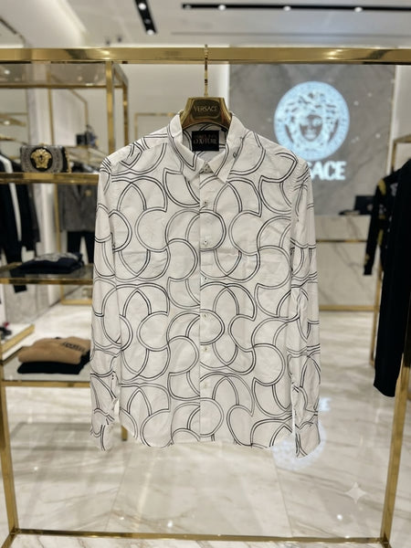 Premium Exclusive High-End Quality White Geometric Print Long Sleeve Shirt
