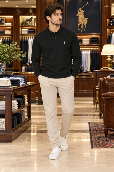Premium Exclusive High-End Quality Black Long Sleeve Polo T-Shirt
