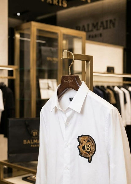 Premium Exclusive High-End Quality White Regular Fit Button-Down Shirt with Crest Emblem