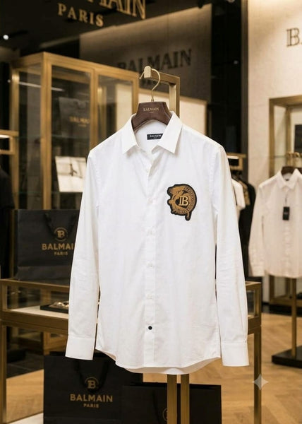 Premium Exclusive High-End Quality White Regular Fit Button-Down Shirt with Crest Emblem
