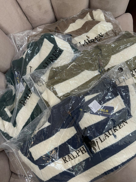 Premium Exclusive High-End Quality Striped Cable Knit Quarter-Zip Pullover