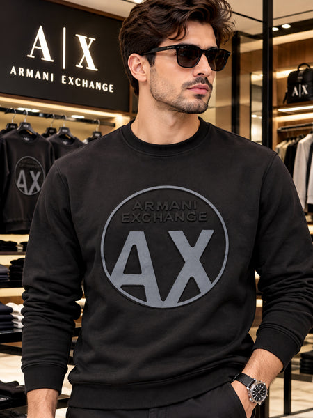 Premium Exclusive High-End Quality Black Crew-Neck Sweatshirt with Circular Logo