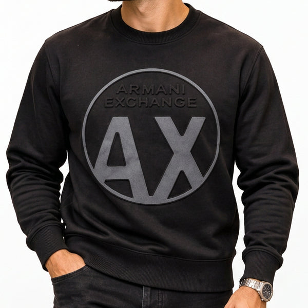 Premium Exclusive High-End Quality Black Crew-Neck Sweatshirt with Circular Logo