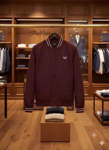 Premium Exclusive High-End Quality Burgundy Bomber Jacket with Contrast Trim